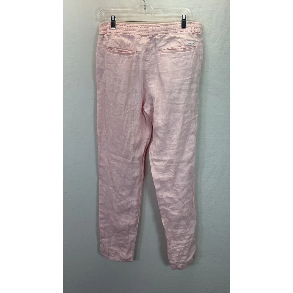 Porter & Ash Mens Linen Pant Chino Pink Drawstring Button W32 Casual Travel Rare